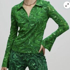 Diane Von Furstenberg Mackenzie Mesh Top-Marble Billiard Green-Medium